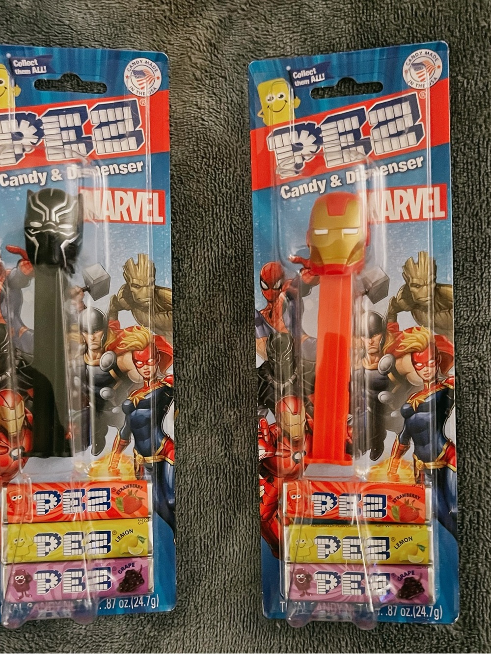PEZ Marvel Character Candy Dispenser - Iron Man (Red) Black Panther (Black) NWT.